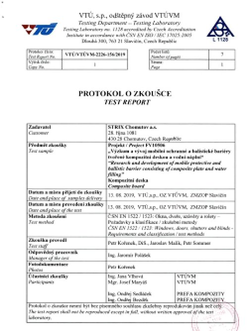 PREFASTRIX Protokol o zkoušce ČSN EN 1522/1523 – CZ …