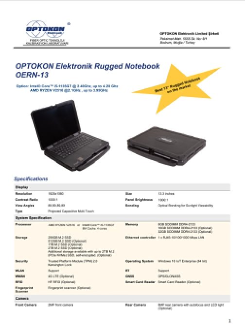 Odolný notebook OPTOKON Elektronik OERN-13 – EN