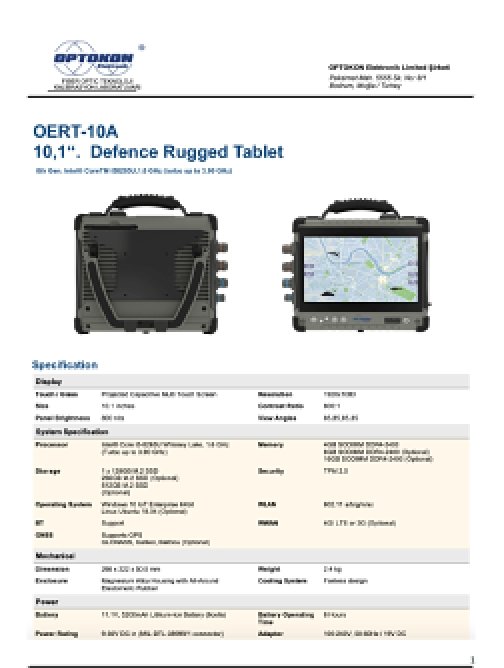 OERT-10A 10,1" Odolný obranný tablet – EN