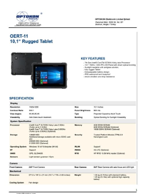 OERT-11 10,1" Odolný tablet – EN
